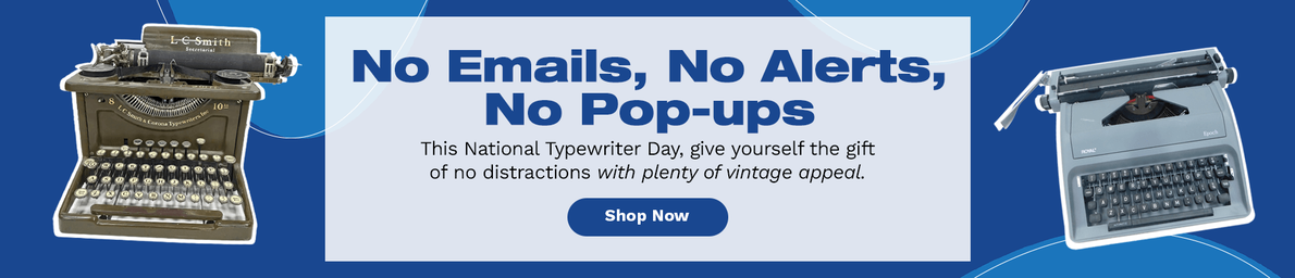 No Emails, No Alerts, No Pop Ups Shop Vintage Electronics with images of typewriters