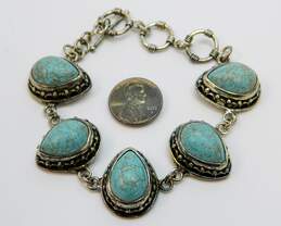 925 Sterling Silver Faux Turquoise Toggle Clasp Bracelet 44.8g alternative image