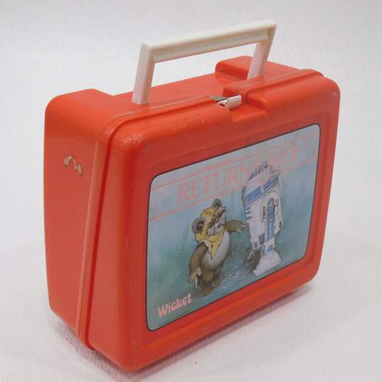 VTG 1983 Star Wars Return of the Jedi Red Plastic Lunch Box w/ Thermos Wicket image number 4