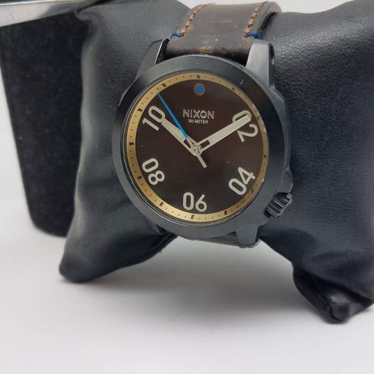 Nixon The Ranger 40 Leather 40mm 100m WR Lead The Way Brown Dial Watch 76g image number 3