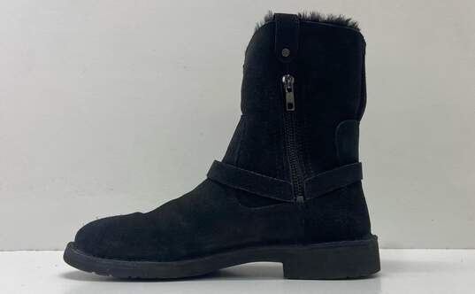 UGG Black Suede Shearling Ankle Zip Boots Shoes Size 7.5 B image number 2