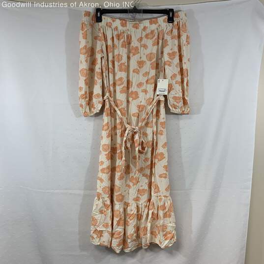 NWT a.n.a Orange Floral Print Women's Off-the-Shoulder Dress, Sz. L image number 1