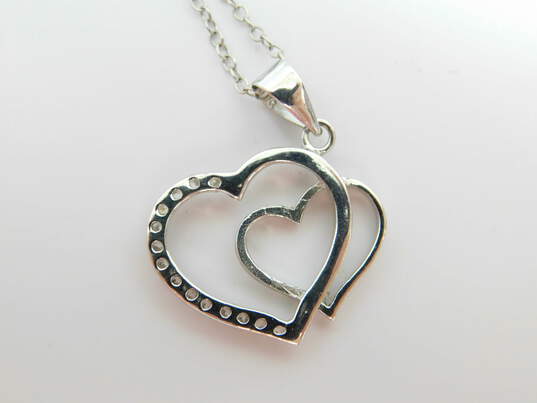 Bright Sterling Silver CZ Heart Pendant Herringbone Twisted Chain Necklaces 17.3g image number 7