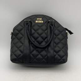 Steve Madden Womens Top Handle Handbag Quilted Zipper Black Leather
