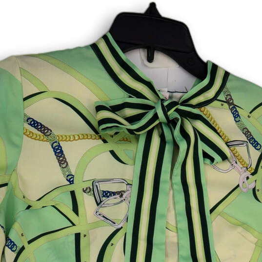 NWT Womens Green Chain Print Long Sleeves Tie Neck Blouse Top Size 12 image number 3