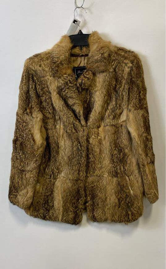 Paris Tower Womens Brown Faux Fur Long Sleeve Collared Coat Size 38 image number 1