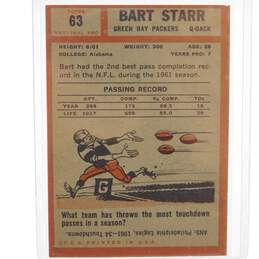 1962 HOF Bart Starr Topps #63 Green Bay Packers alternative image