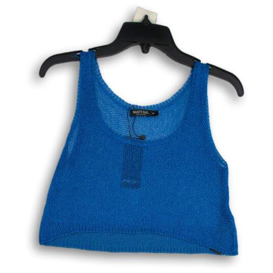 NWT Nasty Gal Womens Blue Sleeveless Scoop Neck Cropped Tank Top Size Medium image number 1