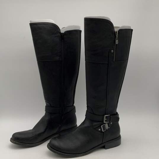 Womens Ggheylo Black Leather Mid Calf Side Zip Knee High Riding Boots Size 9.5M image number 4