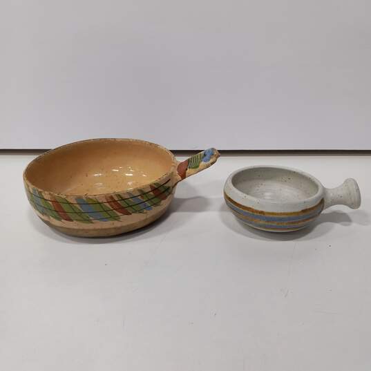 Pair Of Clay Bowls WIth Handles image number 1