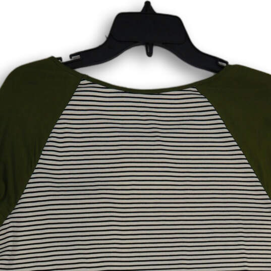 NWT Womens Green White Striped Round Neck 3/4 Sleeve Blouse Top Size Medium image number 4