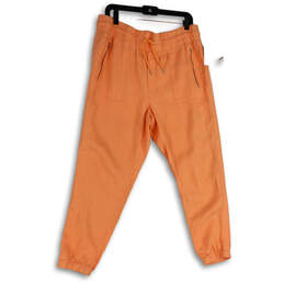 NWT Womens Orange Flat Front Elastic Waist Zip Pocket Jogger Pants Size 16