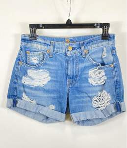 7 For All Mankind Womens Blue Cotton Distressed Cuffed Hot Pants Short Size 25