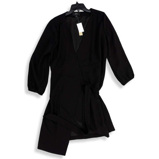 NWT Womens Black Long Sleeve Surplice Neck Tie Waist Wrap Dress Size 12 image number 1