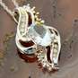 10K White Gold Aqua Diamond Accent Pendant Necklace 2.6g image number 1