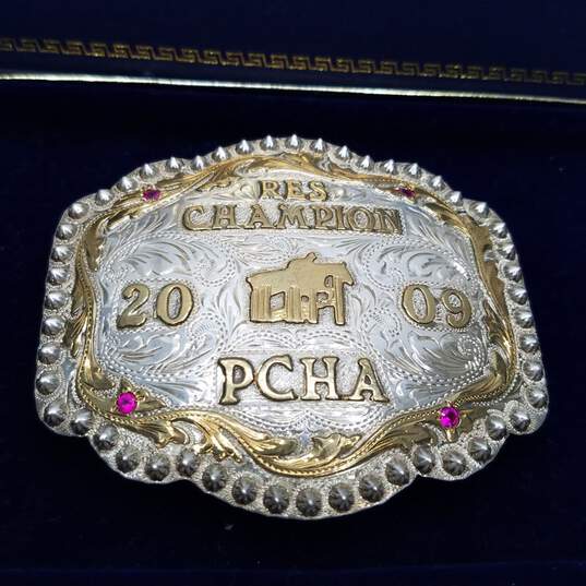 Broken Horn Saddlery Sterling Res Champion 2009 - PCHA Belt Buckle W/Box 74.7g image number 2