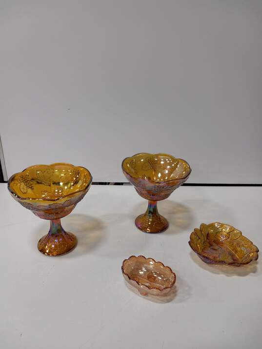 4pc Bundle of Vintage Marigold Carnival Glass Serving Dishes image number 1