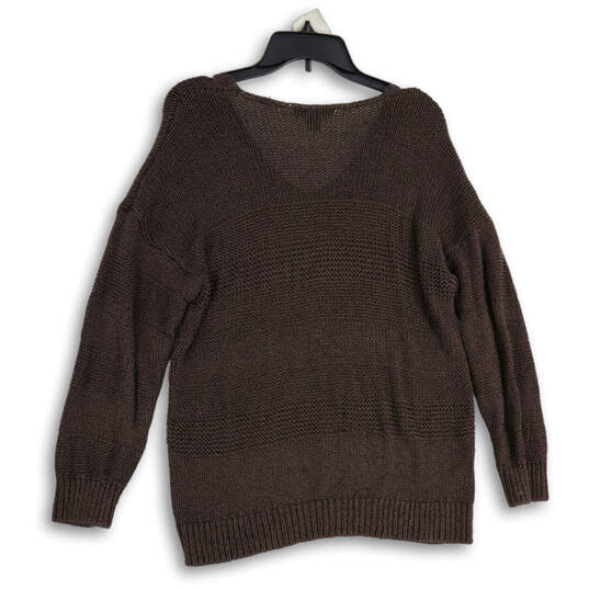 Womens Brown Knitted Long Sleeve V-Neck Pullover Sweater Size XL image number 2