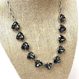 Designer Stella & Dot Silver-Tone Black Crystal Stone Statement Necklace