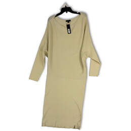 NWT Womens Beige Knitted Boat Neck Long Sleeve Midi Sweater Dress Size XL