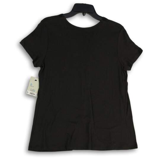 NWT Croft & Barrow Womens Black Short Sleeve Split Neck Pullover Blouse Top Sz S image number 2