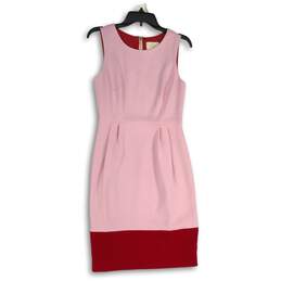 Kate Spade Womens Pink Red Round Neck Sleeveless Back Zip Sheath Dress Size 4