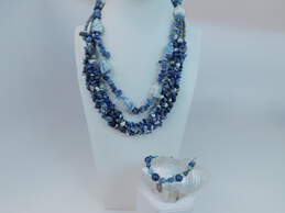 Artisan 925 & Silvertone Sodalite & Lapis Lazuli Beaded Necklaces & Flower Charm & Blue Glass Bracelet 162.3g