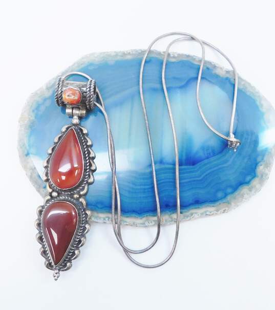 Artisan 925 Sterling Silver Carnelian Cabochon Pendant Necklace 47.5g image number 2