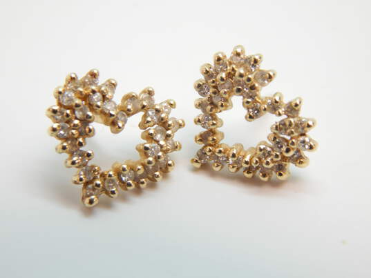 14K Yellow Gold 0.50 CTTW Diamond Pave Open Heart Stud Earrings 2.6g image number 1