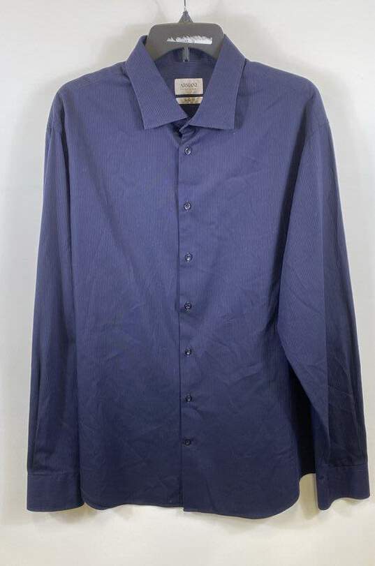 Armani Collezioni Men Navy Blue Striped Button Up Shirt XXL image number 1