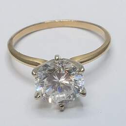 DQ 14K Gold Cubic Zirconia Solitaire Sz 7.5 Ring 3.2g