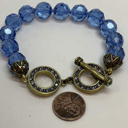 Designer Heidi Daus Gold-Tone Blue Crystal Cut Stone Toggle Beaded Bracelet alternative image