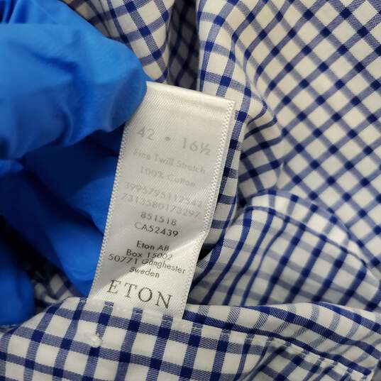 Eton Blue/White Fine Twill Stretch Long Sleeve Button Up Shirt Size 42x16.5 image number 4