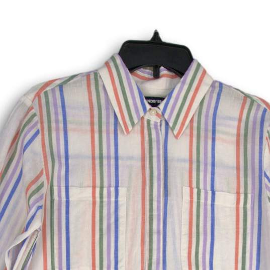 Lands' End Womens White Striped Long Sleeve Spread Collar Button-Up Shirt Size S image number 3