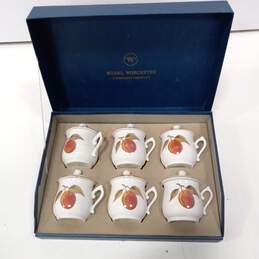 6pc Set of Royal Worcester Evesham Gold Pots De Creme w/Lids IOB