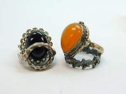 Artisan 925 Black Glass & Faux Amber Cabochons & Textured & Stars Band Rings alternative image