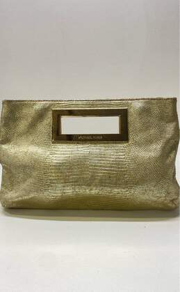 Michael Kors Leather Embellished Clutch Gold Metallic