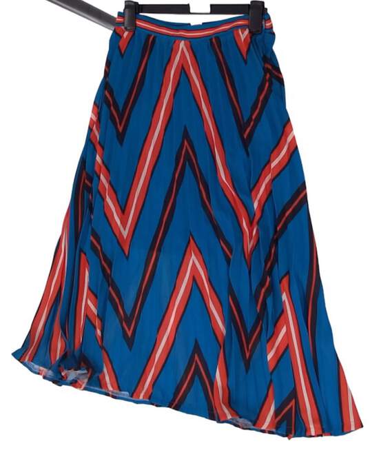 Womens Blue Chevron Pleated Side Zipper A Line Skirt Size Small image number 5