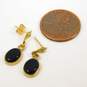 14K Gold Onyx Oval Cabochon & Fleur De Lis Drop Post Earrings 1.1g image number 5
