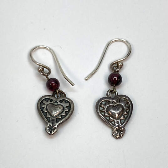 Designer Silpada 925 ALE Sterling Silver Garnet Bead Heart Dangle Earrings image number 3