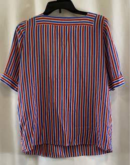 Nina Ricci Womens Multicolor Striped Short Sleeve Side Button Blouse Top Size L alternative image