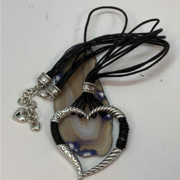 Designer Brighton Silver-Tone Black Cord Heart Shape Pendant Necklace