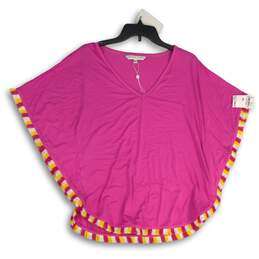 NWT Trina Turk Womens Delfino Pink Kimono Sleeve V-Neck Pullover Blouse Top M/L