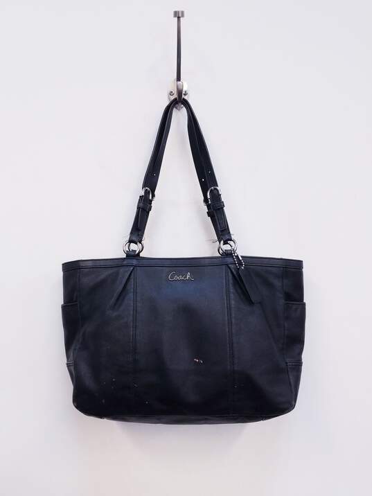 COACH F17722 Gallery East West Black Leather Medium Tote Bag Handbag image number 1