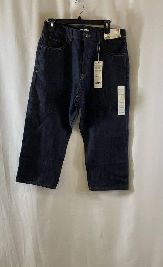 NWT Uniqlo Mens Navy Blue Cotton High Rise Regular Fit Cropped Leg Jeans Size 31 image number 1