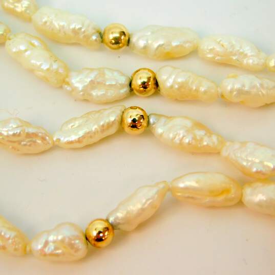 14k Yellow Gold Multi Strand Freshwater Pearl Station Bracelet 5g image number 3