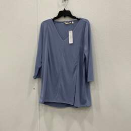 NWT Soft Surroundings Womens Blue Long Sleeve V-Neck Blouse Top Size XL