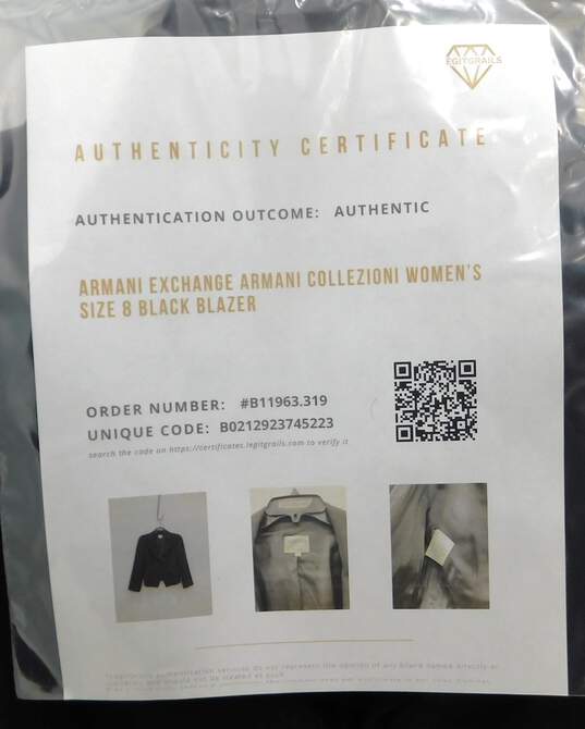 Authentic Armani Collezioni Womens Size 8 Black Blazer W/COA image number 4