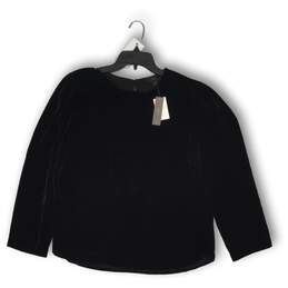 NWT J.Crew Womens Blouse Top Shirt Long Sleeve Round Neck Black Velvet Size 12