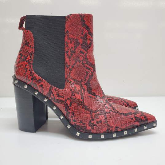 Charles David Shoes Red Dodger Point Toe Bootie in Snake Print Women's Size 9 image number 1